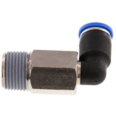 8mm x R3/8'' 90 graden L-verbinding Messing/PA 66 Insteekfitting Buitendraad Lange Huls Draaibaar NBR [2 Stuks]