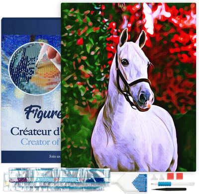 Figured'Art Diamond Painting set Volwassenen 40x50 cm met lijst Paard en gekleurde achtergrond - 5D DIY Art full drill vierkante diamant - Canvas al ingelijst