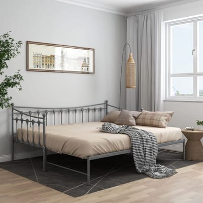 vidaXL - Slaapbank - uittrekbaar - metaal - grijs - 90x200 - cm
