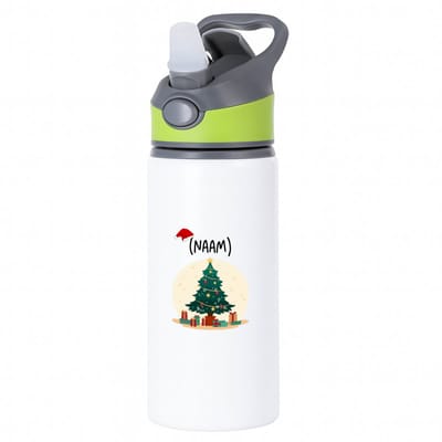 Hacebo® - Kerst kerstboom met eigen naam waterfles met rietje groen - Kerstmis - Kerst beker - winter - kerst - christmas - kerst cadeau - water fles - 650ML
