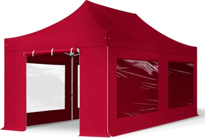 3x6 m Easy Up partytent Vouwpaviljoen met zijwanden (4 panorama), PROFESSIONAL alu 40mm, rood