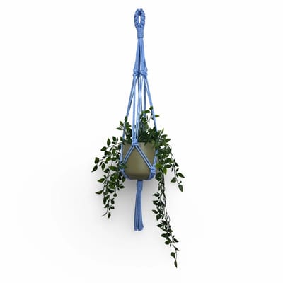 Plantenhanger 'Funky' - Kies kleur en lengte - Denim Blauw - 100 cm lang - Katoenkoord - Geschikt voor Pot met Diameter t/m 20 cm - Handgemaakt in ons Macramé Atelier - Prijs per Stuk - Let op: Exclusief Pot - Inclusief Verzendkosten