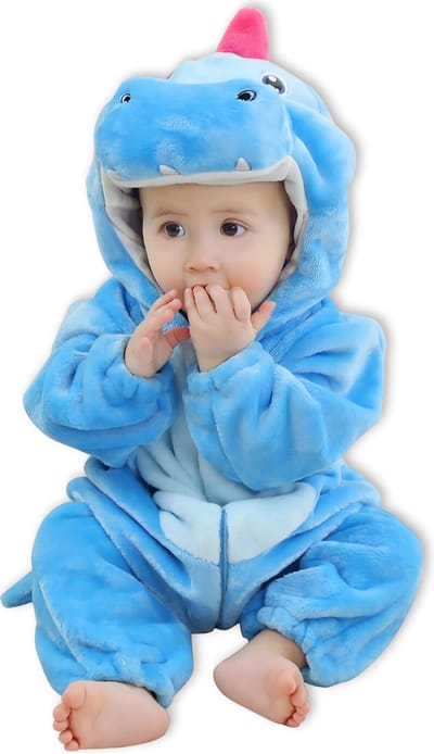 BoefieBoef Dieren Baby Onesie Peuter Pyjama Kinderen 6 maanden tot 2 jaar – Verkleedkleding met Luierrits – Carnaval Dierenpak - Kerst en Kraamcadeau Tip – Flanel - Romper - Boxpak - Jongens - Meisjes - Kruippak - Winterpak - Dinosaurus - Licht Blauw