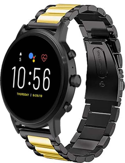 Strap-it Stalen schakel bandje - geschikt voor Fossil Gen 5 / Gen 5e 44mm / Gen 6 44mm - zwart/goud