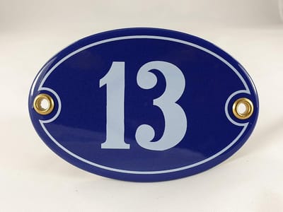 Huisnummer Schild - Ovaal Bordje - Deur Decoratie - Handgemaakt Emaille - 10.5 x 7 cm - Blauw Wit