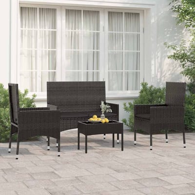 vidaXL - 4-delige - Loungeset - met - kussens - poly - rattan - zwart