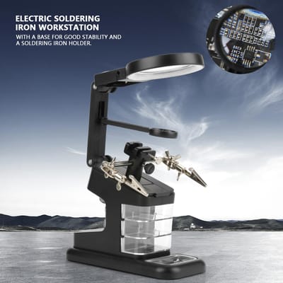 USB Elektrische Soldeerbout Werkstation met 3X4.5X25X Loep LED-lampen Bordklemmen (Wit)