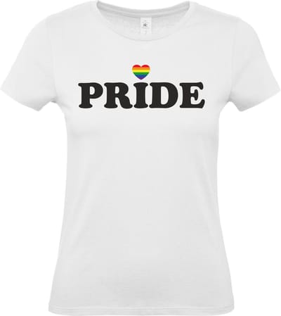 Dames T-shirt Pride met hartje | Regenboog vlag | Gay pride kleding | Pride shirt | Wit | maat XS