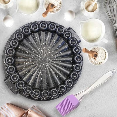 Bakvorm met gebogen oppervlaktestructuur 26 cm, taartvorm met antiaanbaklaag, bakvormen graniet, bakvorm tulbandvorm, bolhupf bakvorm, gelijkmatige warmteverdeling,
