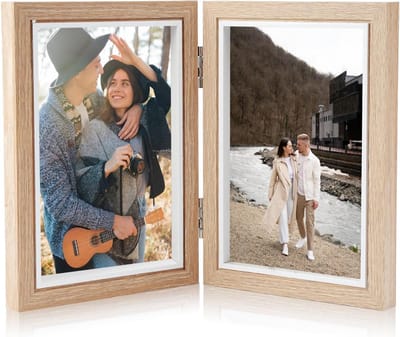 Dubbel Fotolijst - Dubbel Beeld - Tafel Decoratie - Hout - 10x15 cm