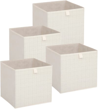 5Five Opbergbox kastmand - 4x - beige/tweed - 31 x 31 x 31 cm - opbergers/kastmanden