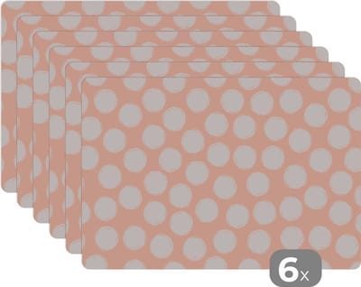 Placemat - Placemats kunststof - Stippen - Roze - Patroon - 45x30 cm - 6 stuks - Hittebestendig - Anti-Slip - Onderlegger - Afneembaar