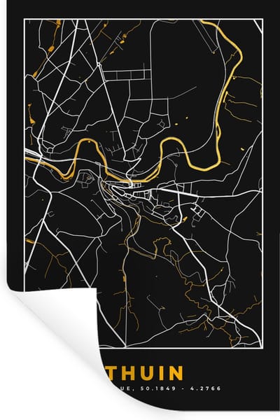 Muurstickers - Sticker Folie - Goud - Thuin - Stadskaart - Kaart - Plattegrond - 20x30 cm - Plakfolie - Muurstickers Kinderkamer - Zelfklevend Behang - Zelfklevend behangpapier - Stickerfolie