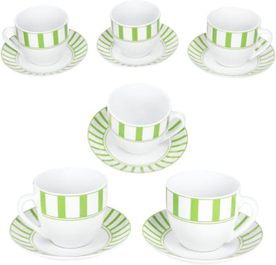 MamboCat Set van 6 SPLIT GREEN porseleinen kop en schotel 6 personen