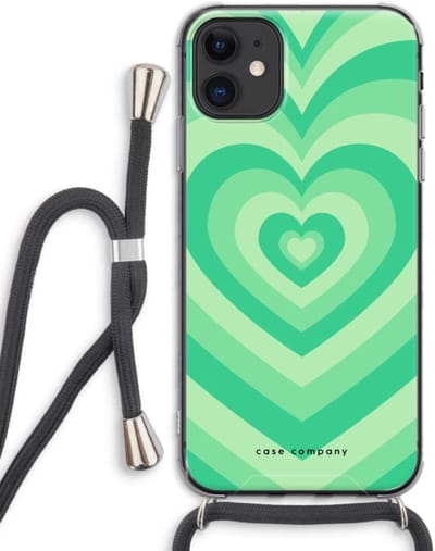 Case Company® - Hoesje met koord geschikt voor iPhone 11 hoesje met Koord - Hart Groen - Telefoonhoesje met Zwart Koord - Bescherming aan alle Kanten en Over de Schermrand