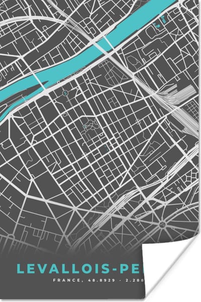 Poster Levallois-Perret - Stadskaart - Kaart - Plattegrond - Frankrijk - 120x180 cm XXL
