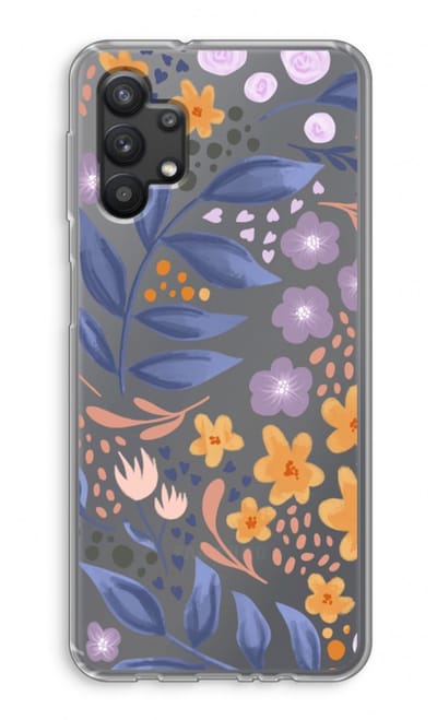 Case Company® - Hoesje geschikt voor Samsung Galaxy A32 5G hoesje - Flowers with blue leaves - Soft Cover Telefoonhoesje - Bescherming aan alle Kanten en Schermrand
