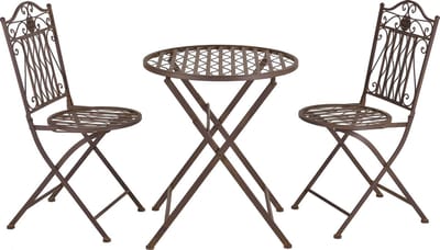 Bistroset Biella metaal tuintafel met 2 tuinstoelen bruin