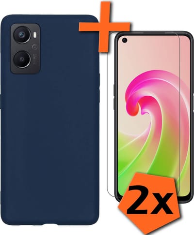 Hoes - Met 2x Screenprotector - Geschikt voor OPPO A76 - Sterk & Shockproof - Back Cover - Siliconen Case - Telefoon Hoes - Donkerblauw