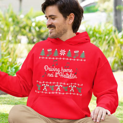 Friese Kerst Hoodie Rood Driving Home Nei It Heitelân - Maat XS - Uniseks Fit - Kerstkleding Voor Dames & Heren