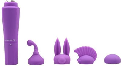 Sweet Breeze - Quadruple Sweet - Pocket Rocket Mini Vibrator - Vier Opzetstukjes - Lila