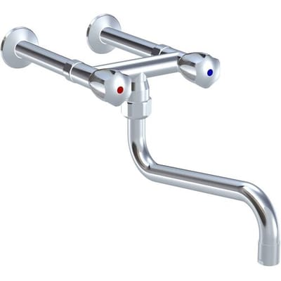 KWC Gastro two-handle wall-mounted sink mixer with longer wall connections and spout from below for professional kitchen K.24.42.12.000C74