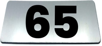 Nummerplaatje 65 - 80 x 50 x 1,6 mm - RVS-look geborsteld - Incl. 3M-tape | Nummerbordje - Deur en kamernummer - brievenbusnummers - Gratis verzending - 5 jaar garantie | Gratis Verzending