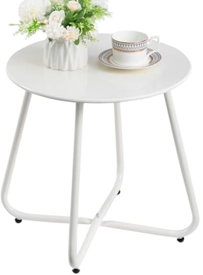 Ronde bijzettafel voor buiten en binnen - Wit - Verstelbare hoogte - Weerbestendig gepoedercoat staal - Diameter 43,5 cm