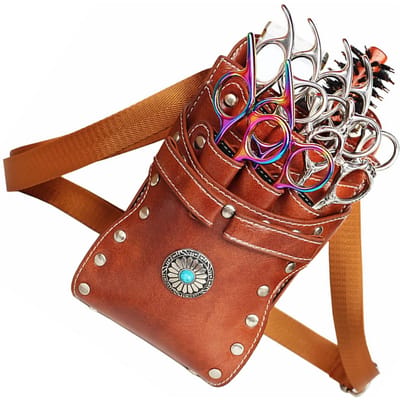 Kapperschaar Tas Hairstylist Taille Tas 7 Sleuven Afneembare Schaardrager Tas PU Leer Gereedschapstas voor Schaartje Haar koffie
