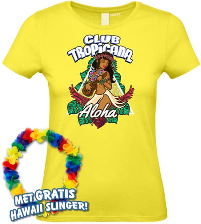 Dames t-shirt Hawaiian Hula Ukelele | Toppers in Concert 2024 | Club Tropicana | Hawaii Shirt | Ibiza Kleding | Lichtgeel Dames | maat XS