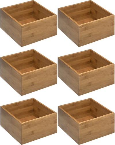 5Five - Opberg/sorteer/lade verdelers bakjes bamboe 18 x 18 x 9.5 cm - Set van 5x stuks
