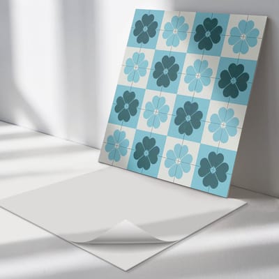 Wallfluent Vinyl Tegels - Bloemen Plantenpatroon Vinyl Vloer Tegels - 20 cm x 20 cm - Marine PVC Tegels - Set van 20 - Vierkant PVC Tegels - Bloemen en Planten Plaktegels - Zelfklevende Vinyl Tegels - Plaktegels Keuken en Badkamer