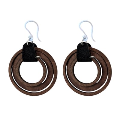 Allergievrije oorbellen-Ebony-6,5 cm-bruin-hout-zilverkleurig- Charme Bijoux