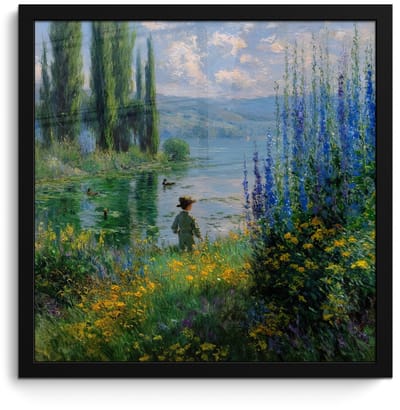 Poster in lijst - Fotolijst 40x40 cm - Posters - Bloemen - Meer - Bergen - Groen - Posterlijst zwart - Decoratie - Wanddecoratie woonkamer - Muurdecoratie slaapkamer