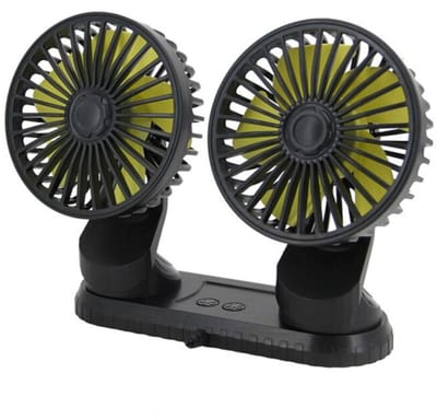 YAGXIG USB-aangedreven autoventilator met dubbele kop - Dashboardventilator met meerdere draaihoeken - Accessoires voor zomerkoeling met drie snelheden - Autoventilator van ABS-materiaal