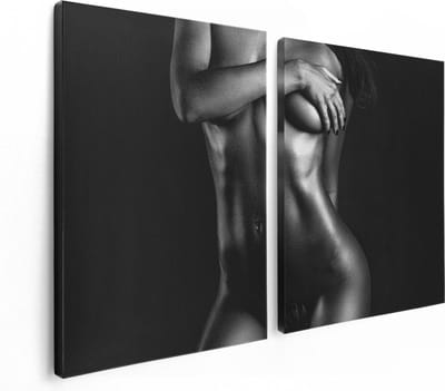Artaza Canvas Schilderij Tweeluik Naakte Vrouwen Lichaam - Erotiek - Zwart Wit - 120x80 - Foto Op Canvas - Canvas Print