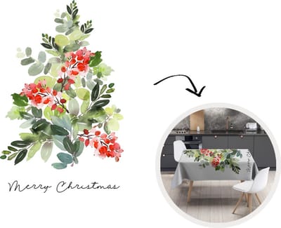 Kerst Tafelkleed - Kerstmis Decoratie - Tafellaken - Kerstboom - Quote - Waterverf - 180x260 cm - Kerstmis Versiering