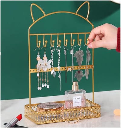 Juwelendisplay Standaard - Oorbelhouder Kettinghouder - Sieraden Organiseren - Uniek Kattenoor Ontwerp - 31 x 18 x 10 cm - Goud