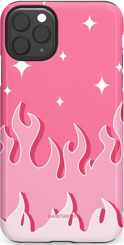 Casetastic Hoesje Geschikt voor Apple iPhone 11 Pro Max - Stijlvolle Beschermende Duo-layer Case - Roze Vlammen