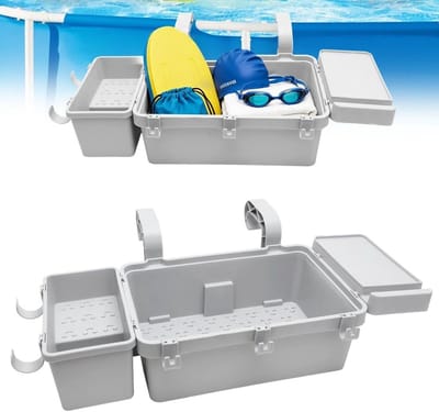 Ophangset voor Zwembadplank met Opbergmanden, Bekerhouder en Multifunctionele Accessoires voor Bovengrondse Zwembaden van Gerecycled Kunststof