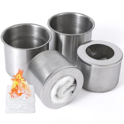 2 + 2 x set bio-ethanol branderpotten voor verbrandingskamers met glasvezelwol