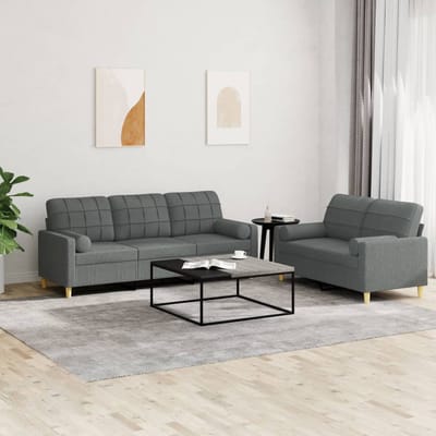 vidaXL - 2-delige - Loungeset - met - kussens - stof - donkergrijs