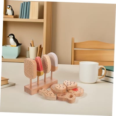 Houten Ijsjes Speelset - Speelgoed Eten - Rollenspel Keuken - Duurzaam Hout - 13x4.5x2.9cm - Multi
