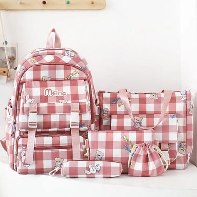 Nieuwe Schooltas voor Basisschoolleerlingen  Meisjes Middelbare School  Vijfdelige Set voor Schoolrugzak voor Kinderen