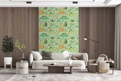 Behang - Fotobehang Patronen - Dino - Groen - Jongetje - Kind - Kinderen - Kids - Breedte 200 cm x hoogte 300 cm