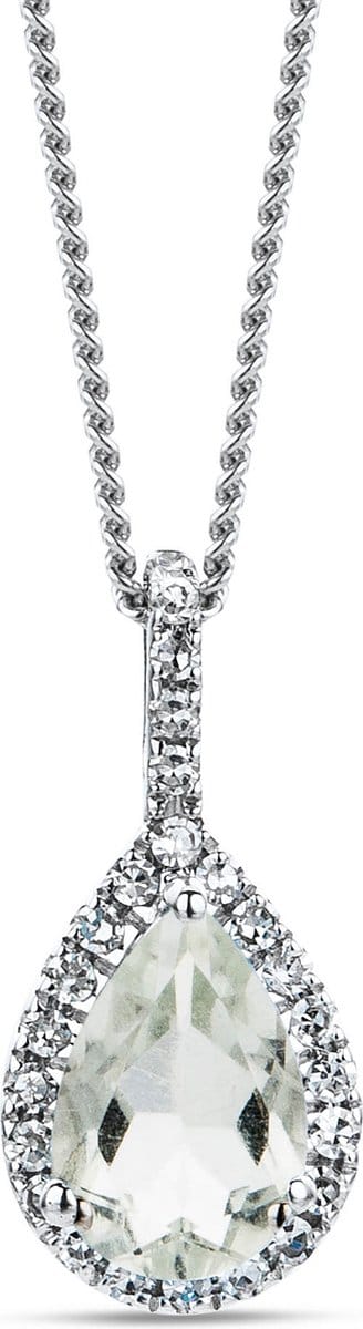 Miore Pure Collier Ketting - 9 Karaat - Zilverkleurig - Met Diamanten en een Groene Amethist - Handgemaakte Sieraden - Kettingen - Elegante Dames Sieraden - 45 cm