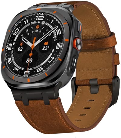 Leren bandje - geschikt voor Samsung Galaxy Watch Ultra (47mm) / Ultra 2025 (47mm) - leer met gespsluiting - bruin met zwarte gesp