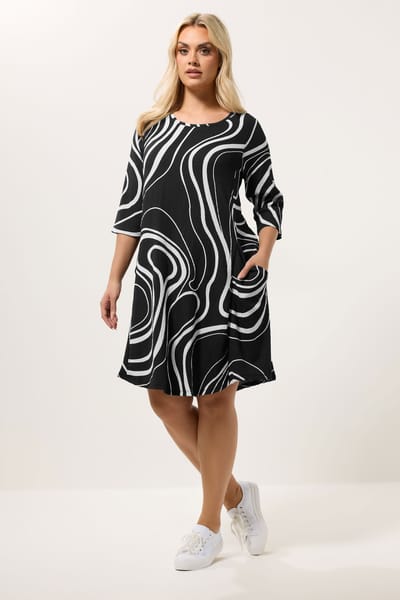 Yours Zwarte Abstracte Swirl Tuniekjurk Size 44