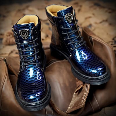 Nieuwe Britse leren laarzen voor heren, grote maten, imitatie slangenprint, verkleuring, Martin-schoenen, casual laarzen voor heren 42 black