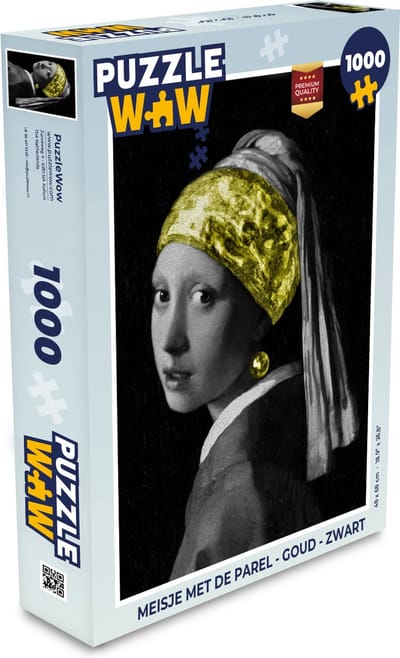 Puzzel Meisje met de parel - Goud - Zwart - Legpuzzel - Puzzel 1000 stukjes volwassenen